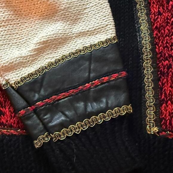Nannell Vintage Turtleneck Knit Sweater Red Black Cream Leather Trim L - Picture 3 of 7